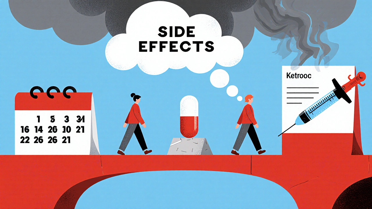 A five-day bridge of calendar pages with ketorolac as a stepping stone between pain medications.