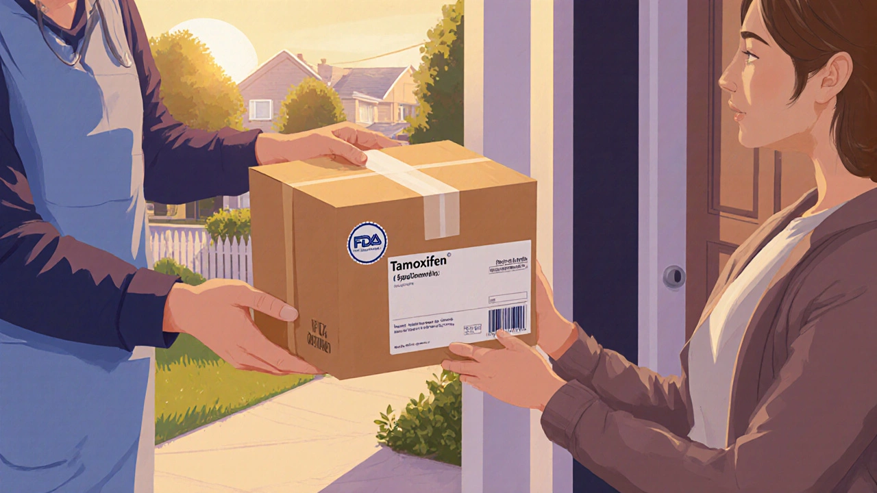 Delivery of sealed medication package to patient at home.
