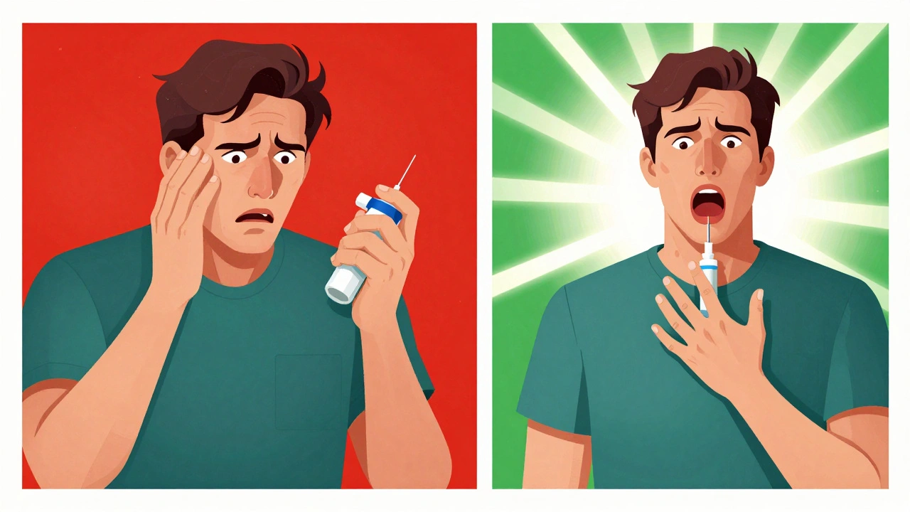 Split image: man afraid to use epinephrine vs. man saved after injection, symbolizing urgency and survival.