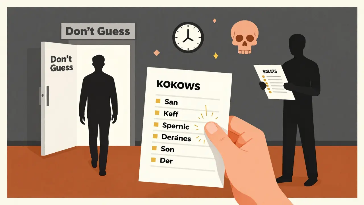 A hand holding a printed medication list, with icons for storage, timing, and side effects, symbolizing informed medication use.