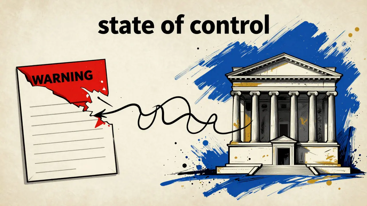 Artistic depiction of a transition from a jagged red warning shape to a stable, balanced structure.
