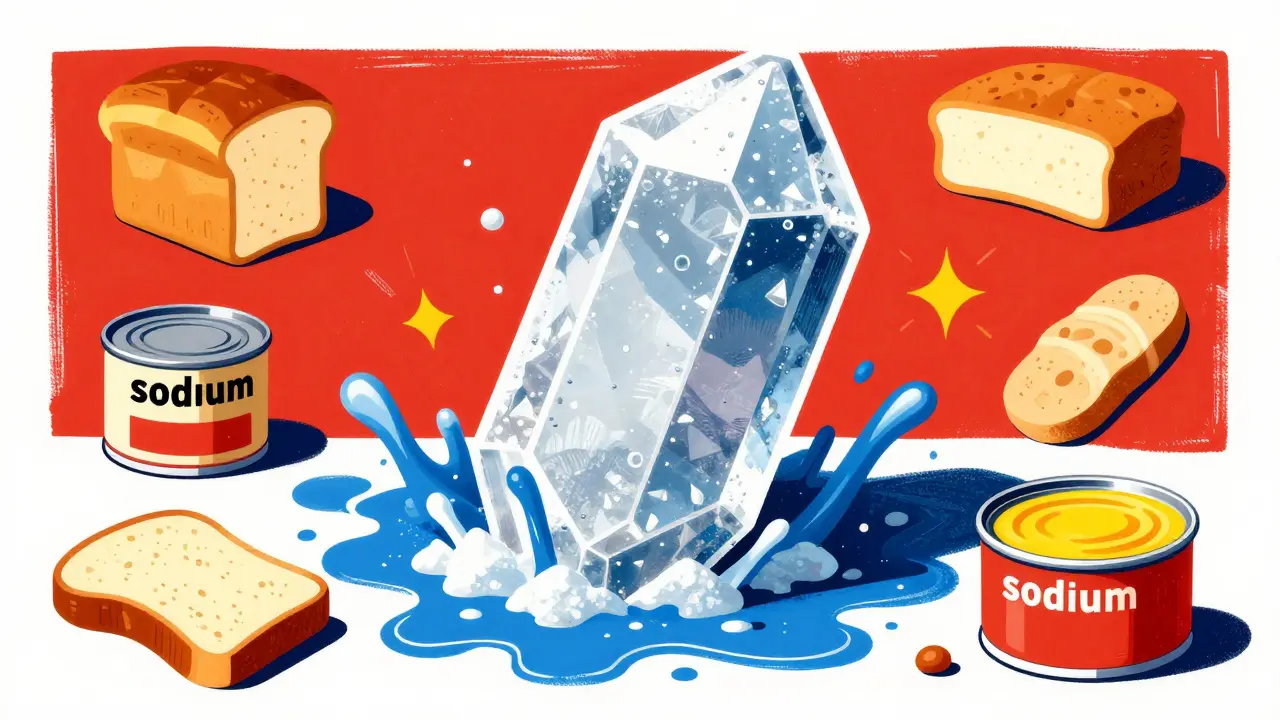 Conceptual art of a salt crystal acting as a sponge pulling in fluids.