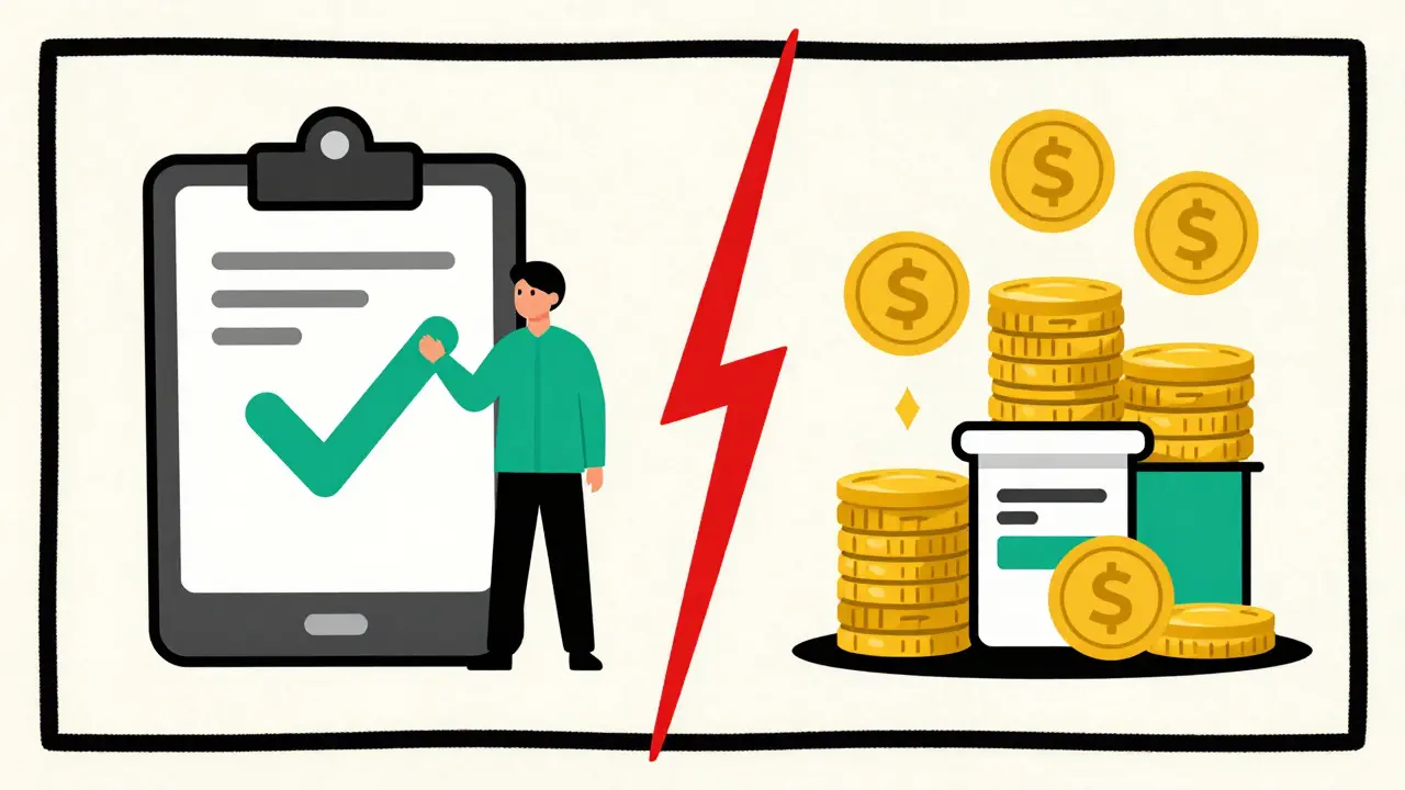 Graphic art showing telehealth phone icon merging with savings coins