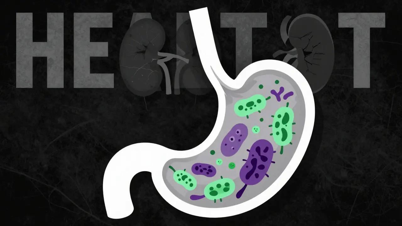 Stomach with bacteria multiplying due to low acid levels