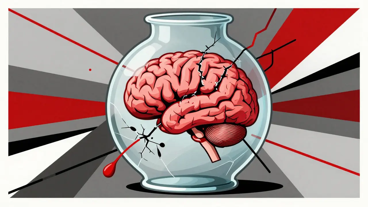 Stylized brain cracking due to medication side effects