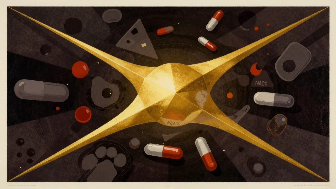 Symbolic artwork of a universal agent binding chaotic shapes, representing future medical solutions.