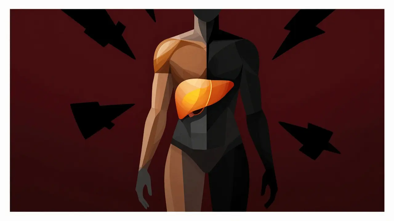 Abstract art highlighting muscle and liver warning signs