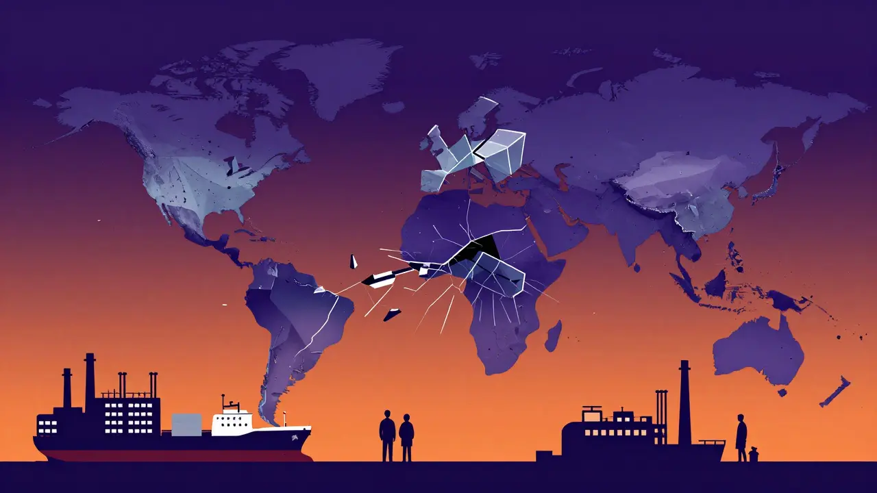 Graphic art showing shattered global drug supply chain