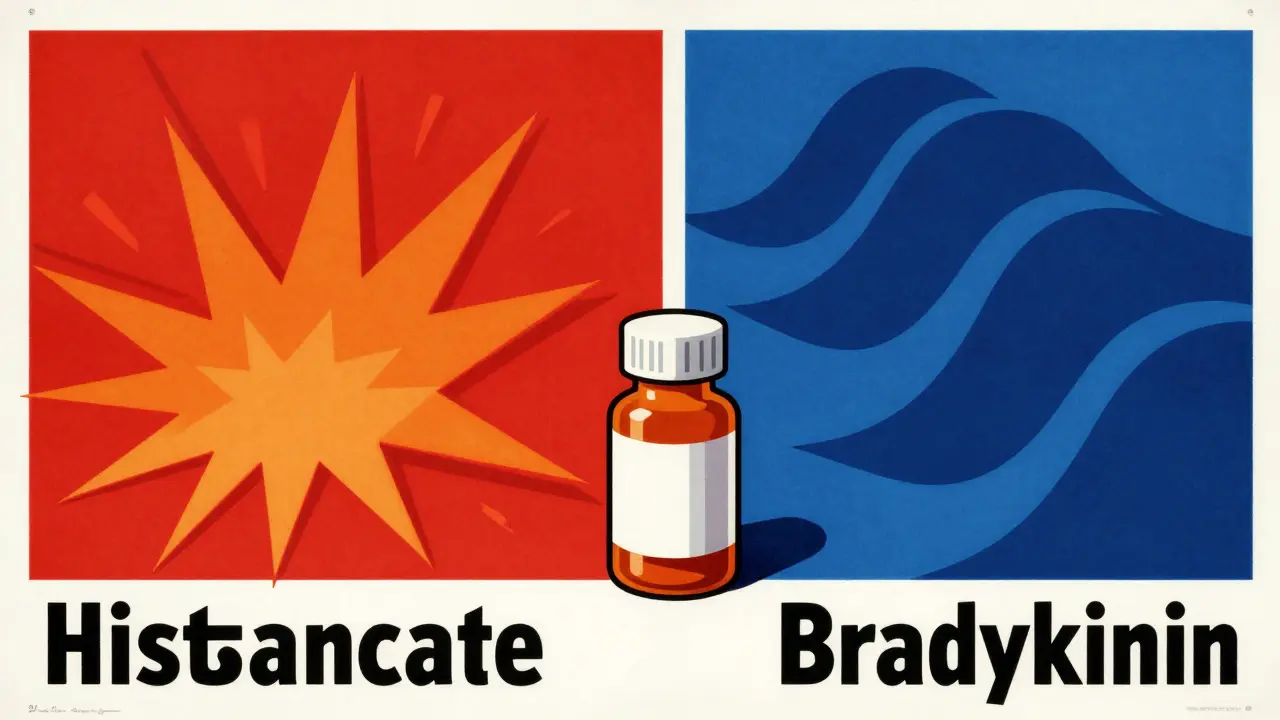 Graphic illustration contrasting allergic hives with deep, non-itchy drug-induced swelling.