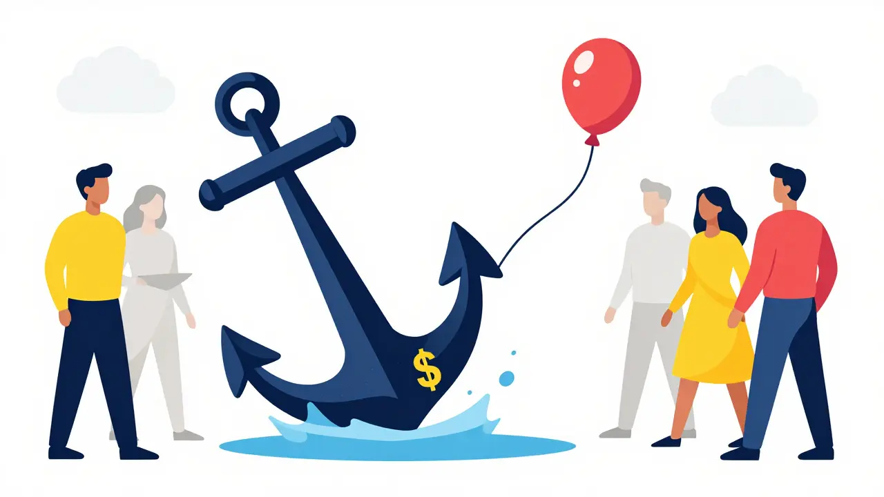 Graphic metaphor of high cost vs savings, bold colors