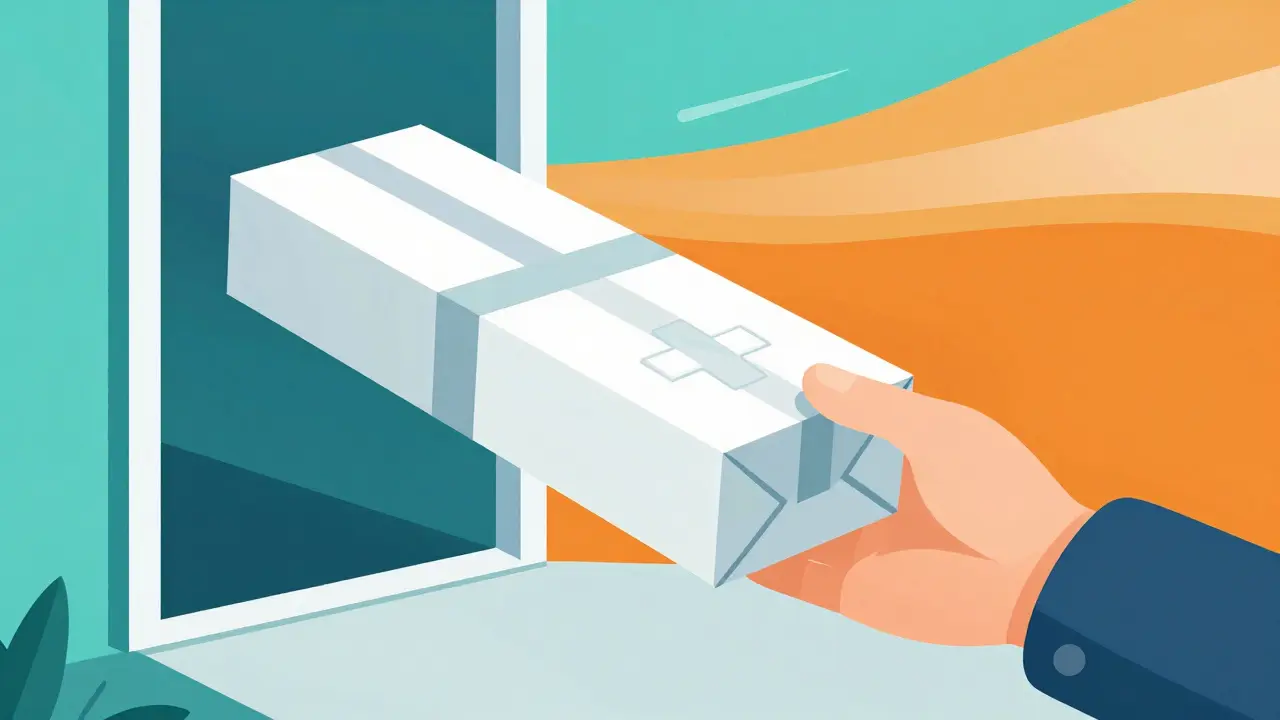 Abstract illustration of receiving medication via online delivery box
