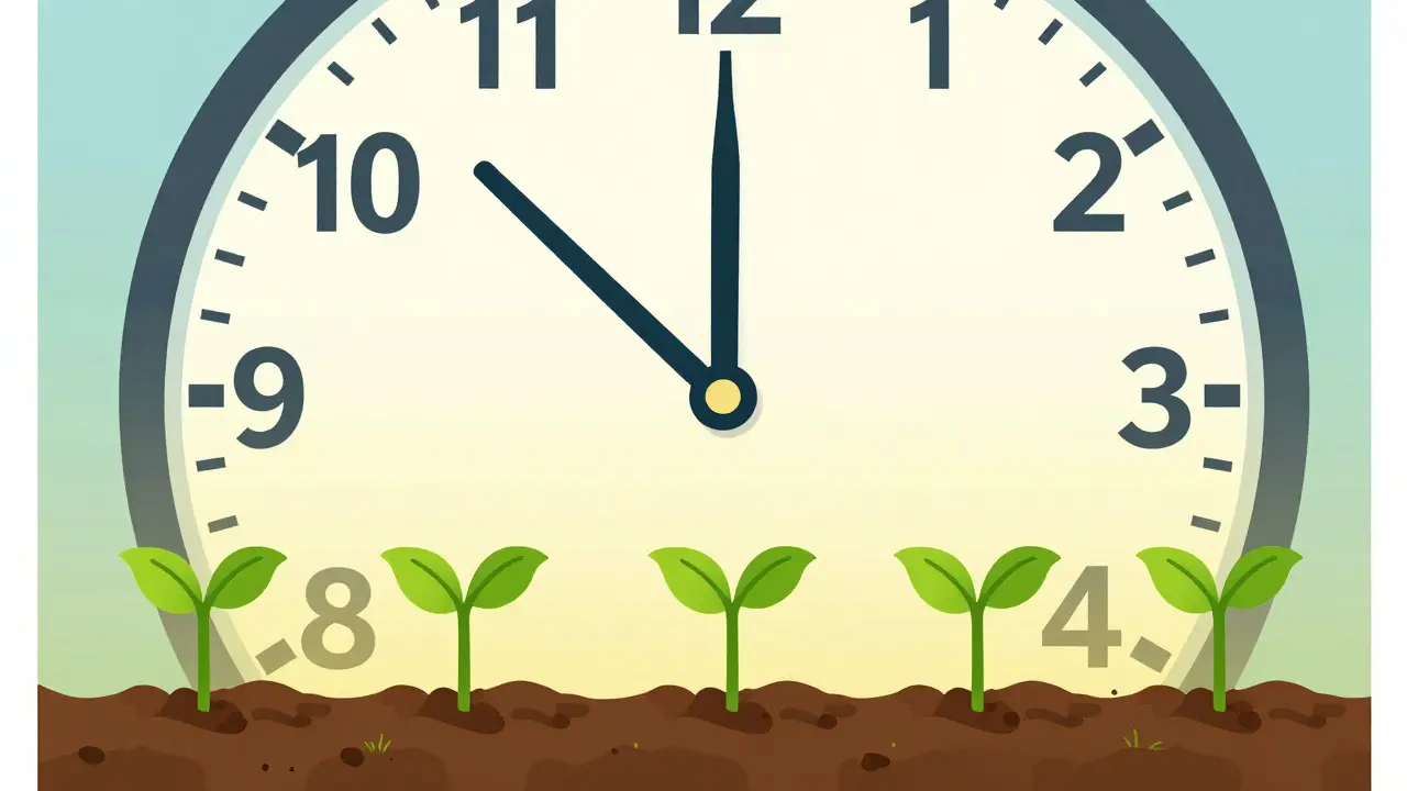 Clock and growing plants symbolizing probiotic timing and recovery